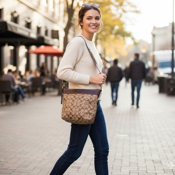 Coach Coach Signature Canvas Leather Crossbody Bag Canvas Crossbody Bag